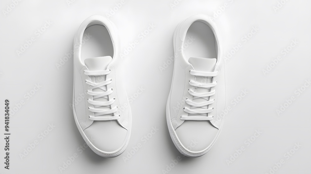 Simple White Sneakers: A pair of plain white sneakers with minimal detailing, placed side by side on a white background, with subtle shadowing.
Simple White Sneakers: A pair of plain white sneakers with minimal detailing, placed side by side on a white background, with subtle shadowing.