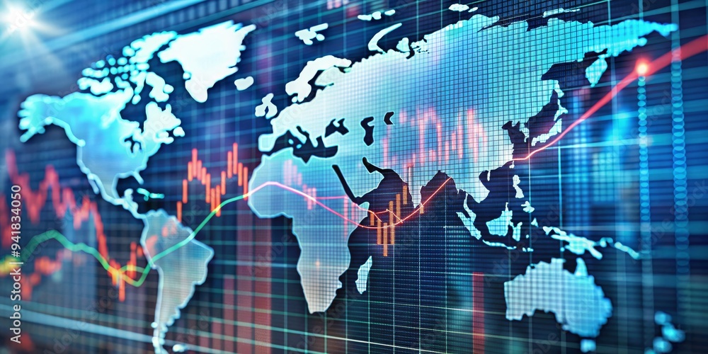 Global Market Trends, World Map, Financial Data, Chart, Stock Exchange, global market, data visualization Global Market Trends, World Map, Financial Data, Chart, Stock Exchange, global market, data visualization