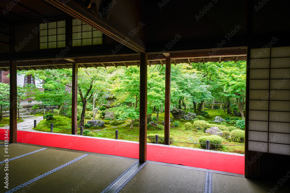 緋毛氈が美しい圓光寺の十牛之庭 緋毛氈が美しい圓光寺の十牛之庭