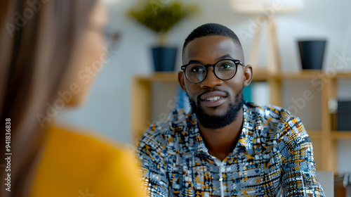 Wallpaper Mural hr, recruiter or employer holding cv having online virtual job interview meeting with african candidate on video call. Distance remote recruitment conference chat. Over shoulder view. Torontodigital.ca