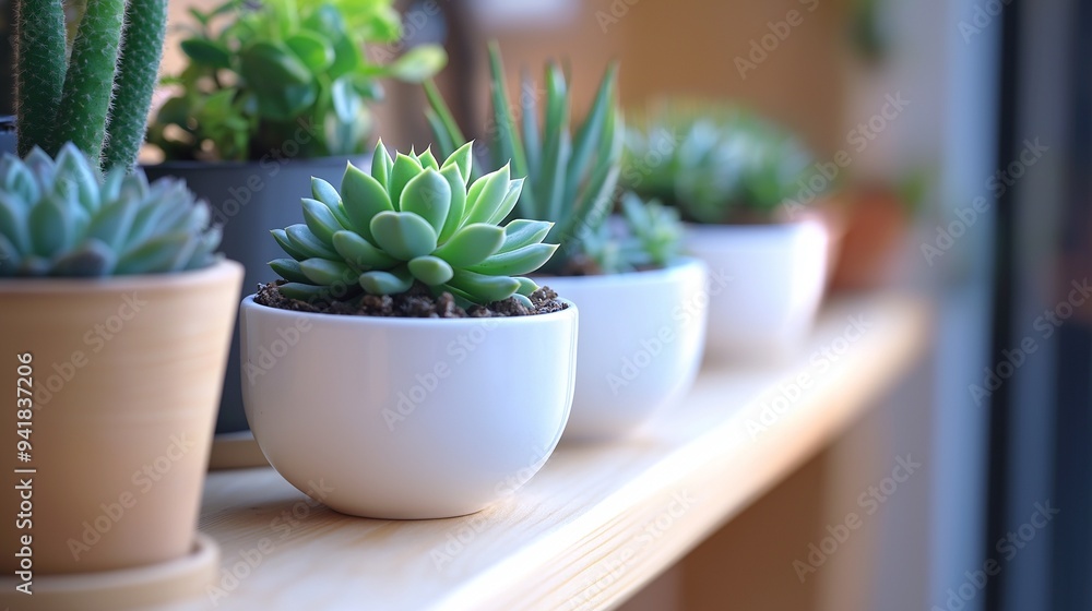 meticulously planted succulent arrangement in a white ceramic pot on a wooden shelf meticulously planted succulent arrangement in a white ceramic pot on a wooden shelf