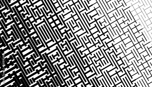 Smooth transition of maze pattern. Black isolated on white background. Modern and sporty design element for creative design and background. Vector Format Illustration 