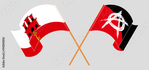 Crossed and waving flags of Gibraltar and Anarchy