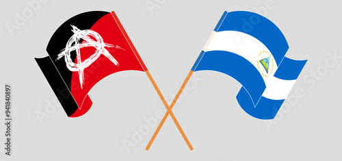 Crossed and waving flags of Anarchy and Nicaragua