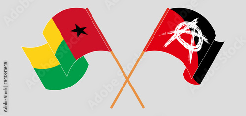Crossed and waving flags of Guinea-Bissau and Anarchy