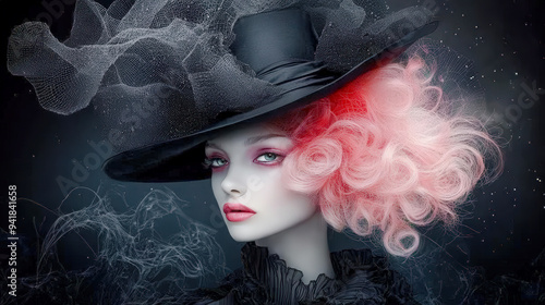 Mystical Halloween Charm Enigmatic Witches in Gothic Attire Embracing the Magic of the Season with Their Intense Gazes and Spellbinding Auras Capturing the Essence of Halloween