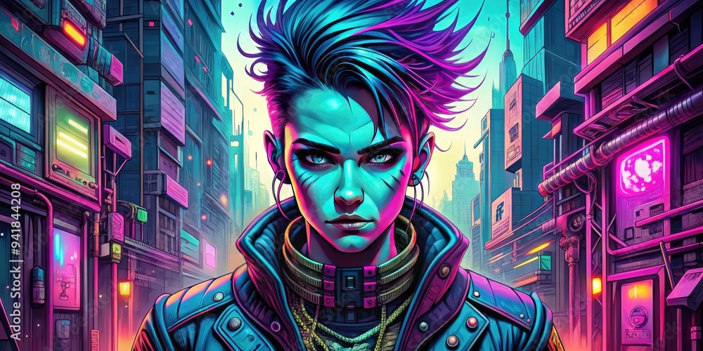 Neon Punk Comics: Cyberpunk-esque comics featuring bright neon colors, intricate technological backgrounds, and gritty characters. Neon Punk Comics: Cyberpunk-esque comics featuring bright neon colors, intricate technological backgrounds, and gritty characters.