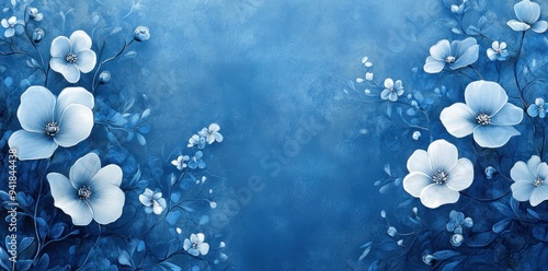 White Flowers on a Blue Canvas with Abstract Texture