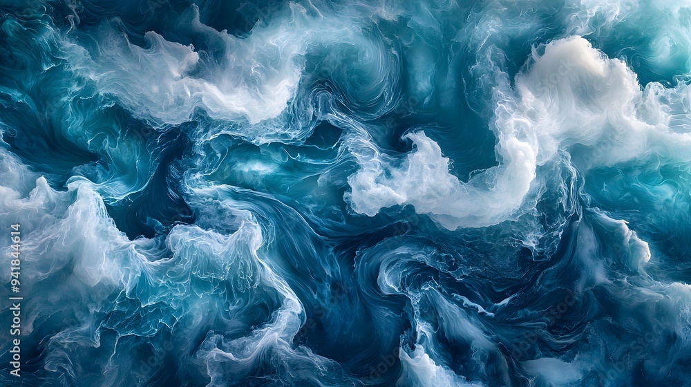 Abstract swirling ocean waves in vibrant blues and whites. Abstract swirling ocean waves in vibrant blues and whites.