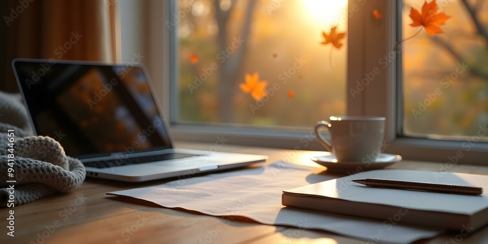 A minimalist home office setup featuring a laptop, notebook, and simple decor, creating an organized and inspiring workspace A minimalist home office setup featuring a laptop, notebook, and simple decor, creating an organized and inspiring workspace