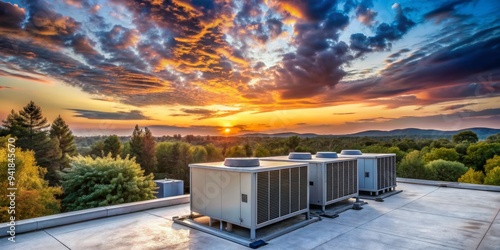 Wallpaper Mural Industrial HVAC Units at Sunset with Dramatic Sky, Industrial, Rooftop, HVAC, Sunset Torontodigital.ca