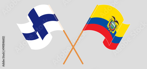 Crossed and waving flags of Finland and Republic of Ecuador