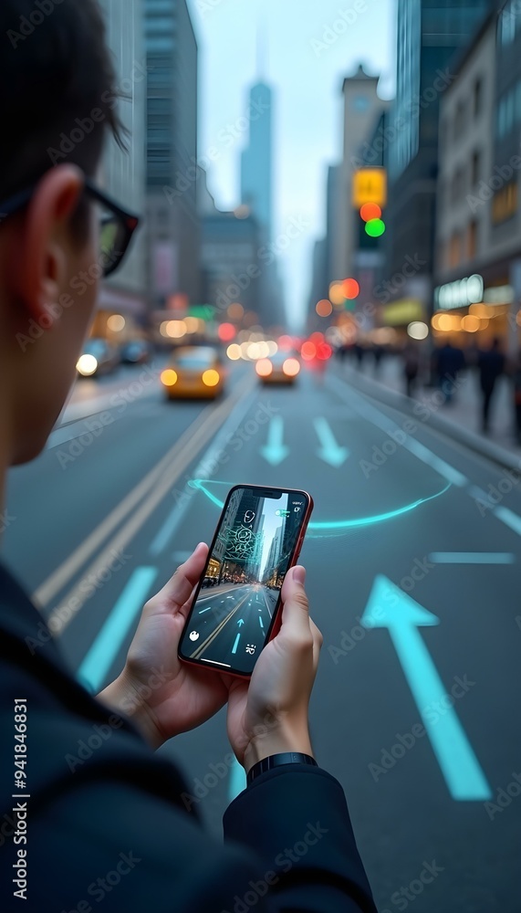 A person using an AI-powered mobile app to navigate, showcasing advanced technology that enhances travel and exploration A person using an AI-powered mobile app to navigate, showcasing advanced technology that enhances travel and exploration