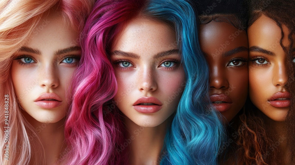 A group of women with different hair colors and styles A group of women with different hair colors and styles