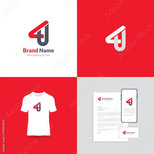 4U Letter Logo Design. This logo is creative, simple, elegant, modern, and unique which is a combination of typography of the letters 4 and U. This logo is suitable for professional businesses.