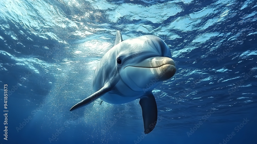 Obraz premium A playful dolphin swimming gracefully in clear ocean waters.