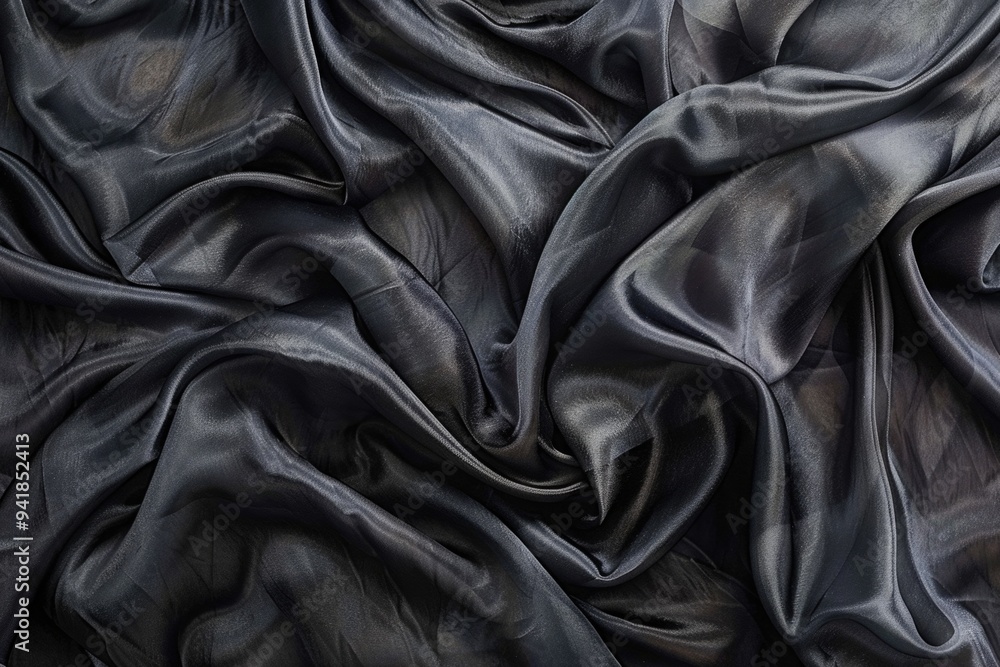 High-quality photo of a black silk fabric in a close-up view, ideal for textile and fashion related projects High-quality photo of a black silk fabric in a close-up view, ideal for textile and fashion related projects