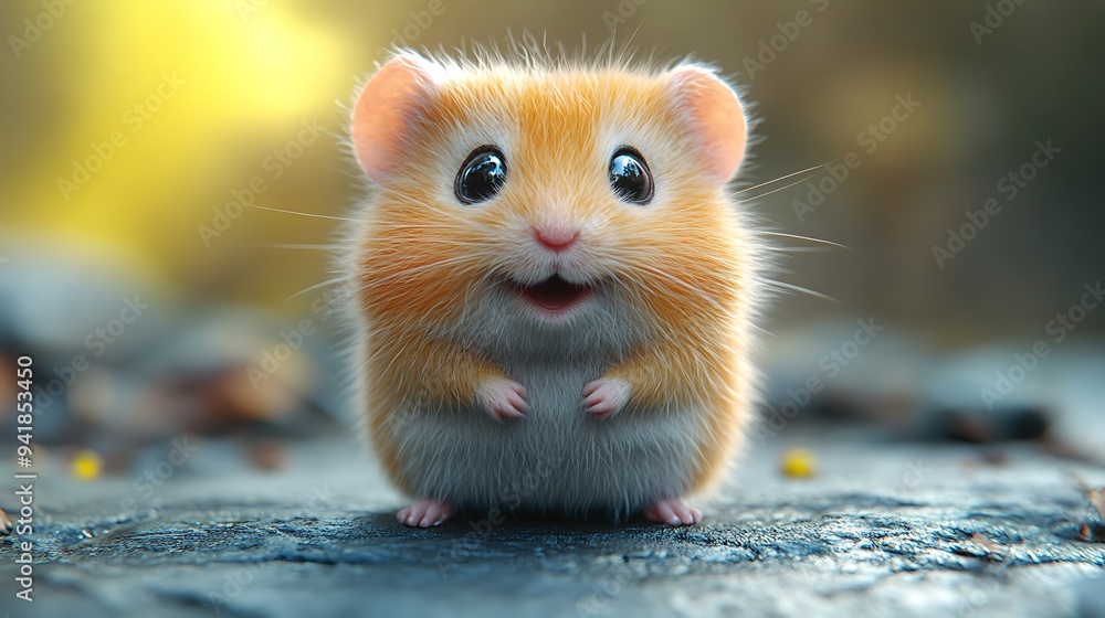 A cute hamster with big eyes and a happy expression, looking directly at the camera. A cute hamster with big eyes and a happy expression, looking directly at the camera.