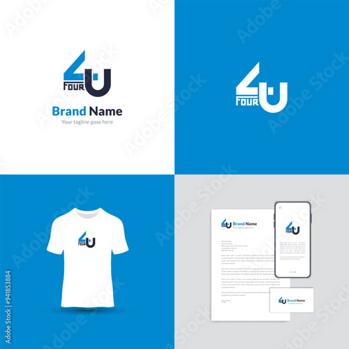 4U Letter Logo Monogram Design. This logo is creative, simple, elegant, modern, and unique, combining the typography of letters 4 and U. 