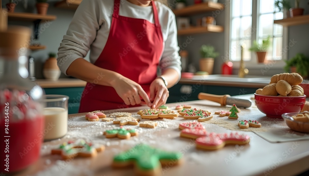 A vibrant kitchen scene focused on holiday baking, featuring colorful ingredients, festive decorations, and the joyful spirit of creating delicious treats A vibrant kitchen scene focused on holiday baking, featuring colorful ingredients, festive decorations, and the joyful spirit of creating delicious treats
