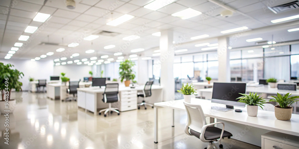 Blur focus of White open space office interior can be used as background Blur focus of White open space office interior can be used as background