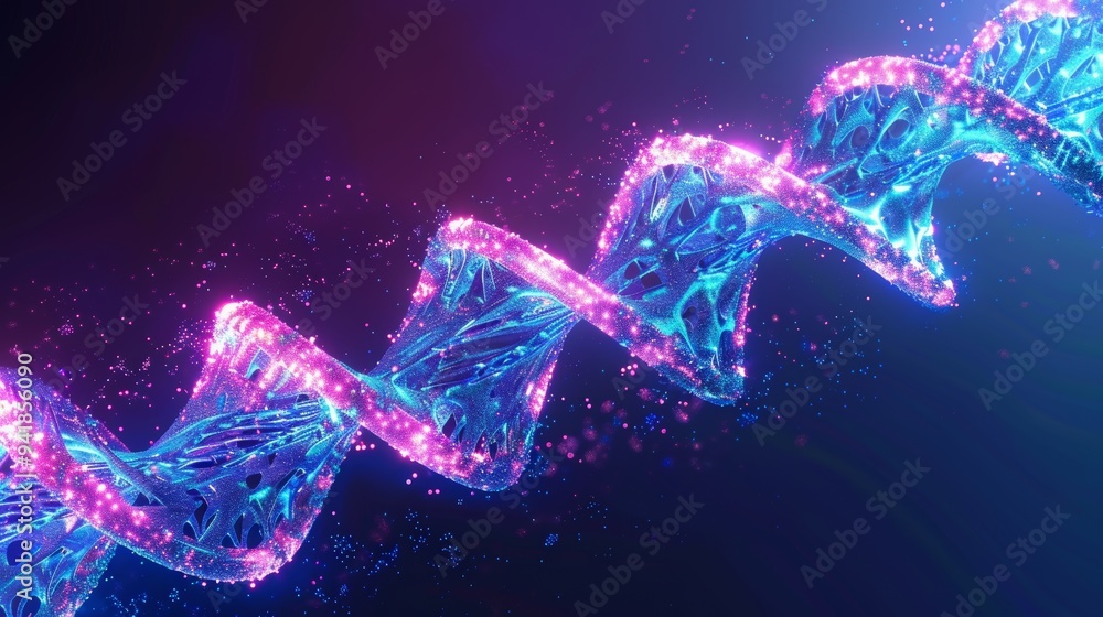 A vibrant and dynamic abstract representation of a DNA strand, radiating with pink and blue hues, depicting genetic innovation and modern science. A vibrant and dynamic abstract representation of a DNA strand, radiating with pink and blue hues, depicting genetic innovation and modern science.