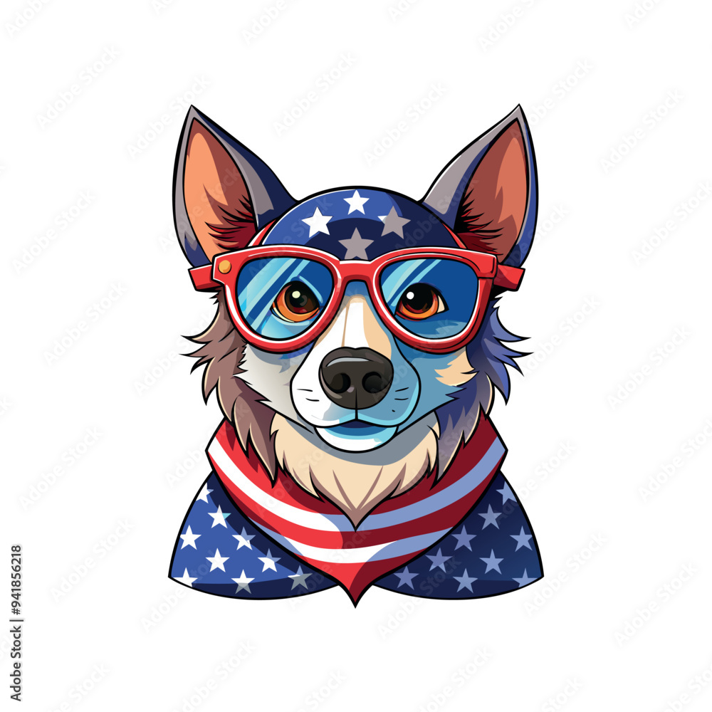 Vector Dog with american flag illustration template Vector Dog with american flag illustration template