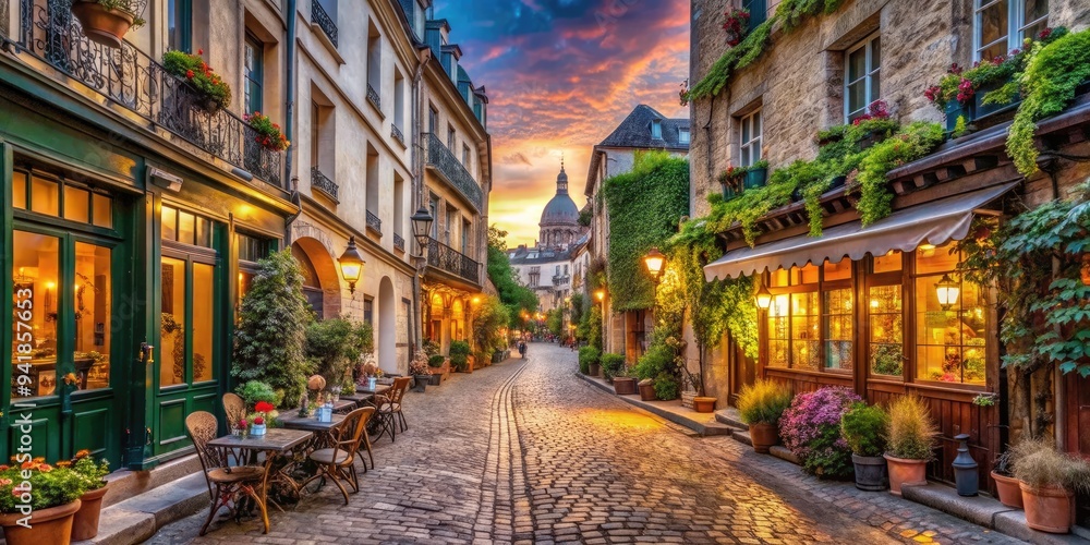 Obraz premium Parisian Antique Sojourn: Cobblestone Streets, Quaint Boutiques, Hidden Gems, Romantic