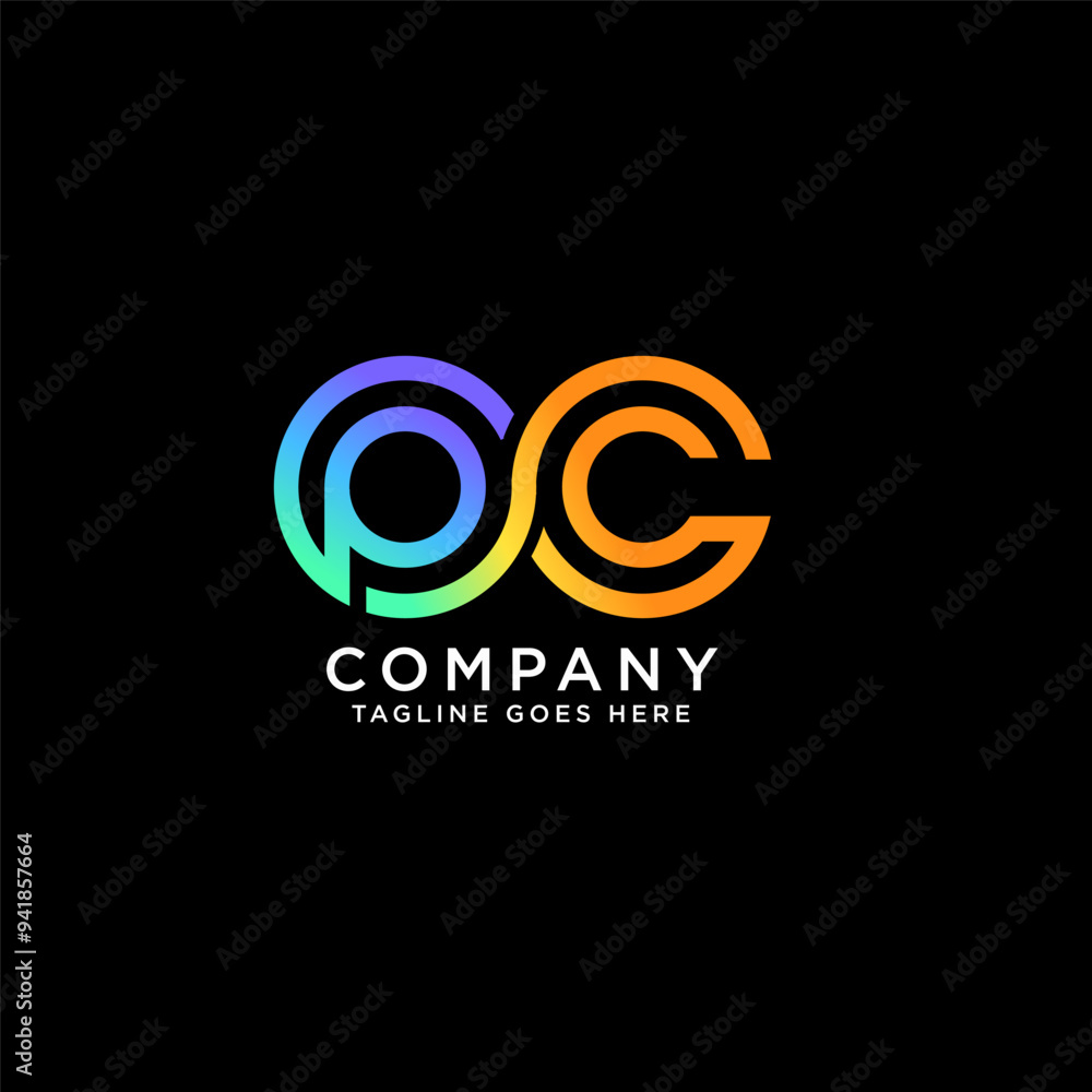 Obraz premium Initial lowercase letter pc, linked outline rounded logo, colorful vibrant colors