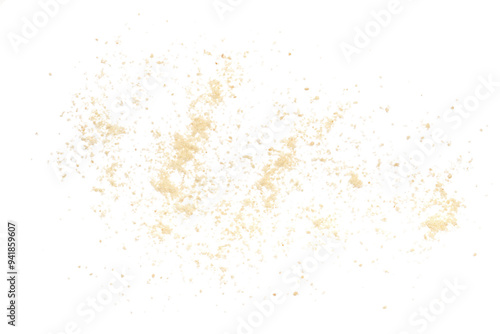 Parmesan cheese grated isolated on white, top view