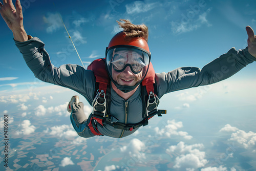 Wallpaper Mural Male skydiver with parachute falling through the air Torontodigital.ca