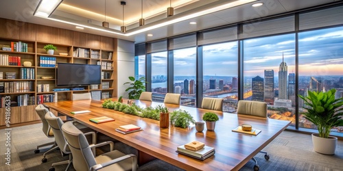 Modern Office Meeting Room with City View, Office Design, Meeting Room, Cityscape , Interior Design