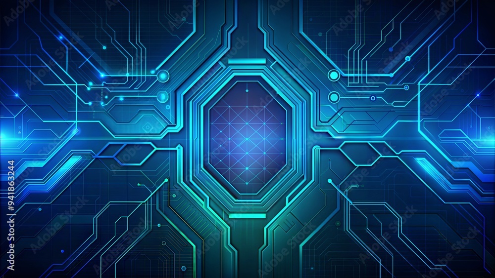 Obraz premium Futuristic Circuit Board with Blue Lights, High-Tech Digital Background