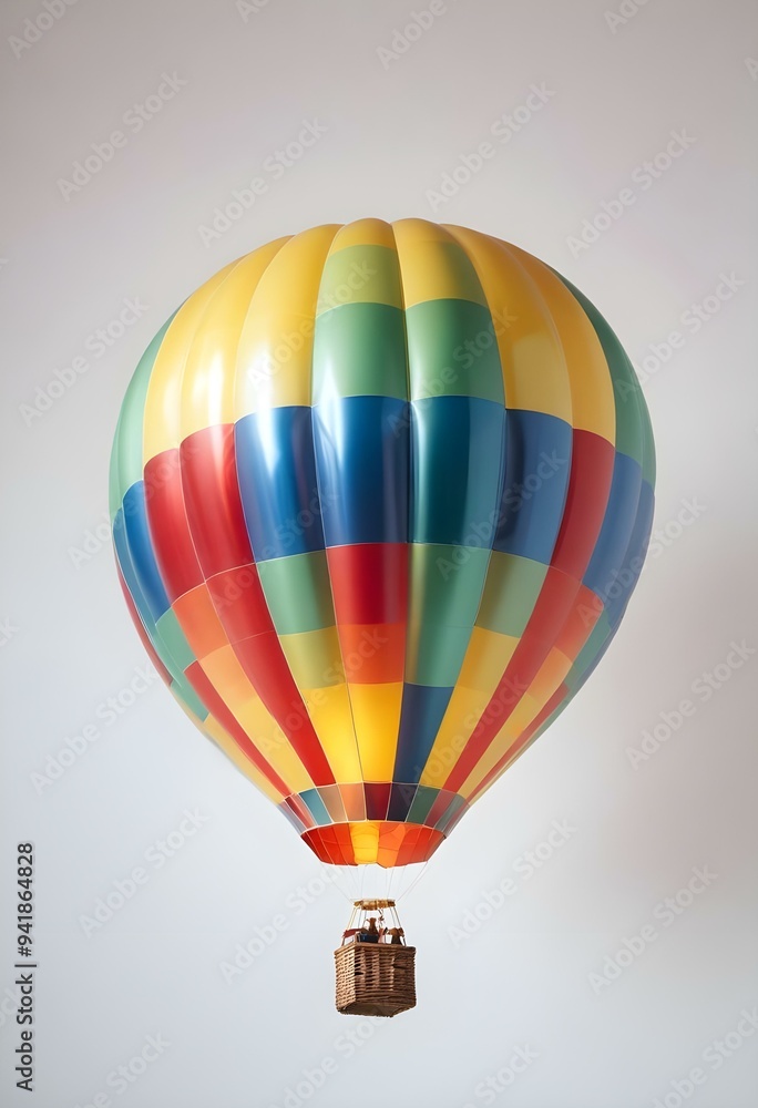 Fototapeta premium One Colorful hot air balloon on empty neutral monochrome background, png, detail, vector, cut, stories format, social media vertical format