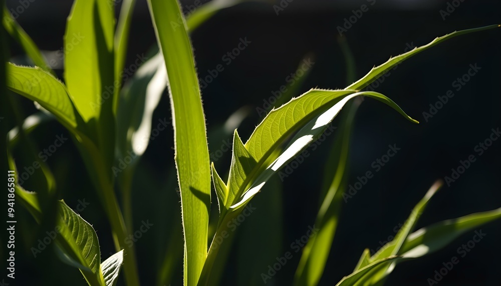 A close-up shot of a vibrant green plant with intricate leaf details, highlighting veins and texture, perfect for a captivating social media post.
