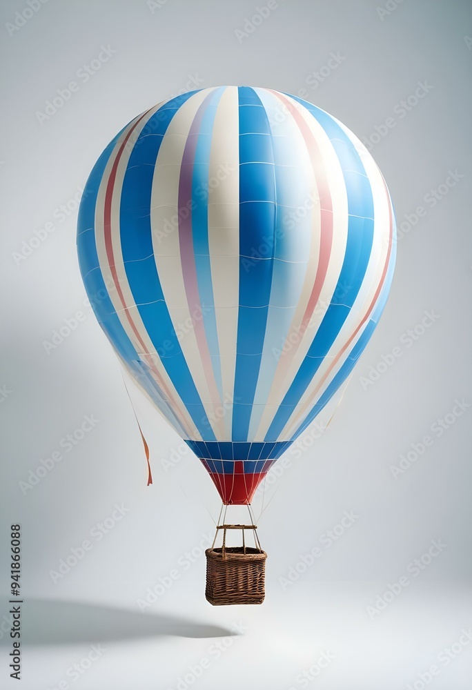 Naklejka premium One Colorful hot air balloon on empty neutral monochrome background, png, detail, vector, cut, stories format, social media vertical format