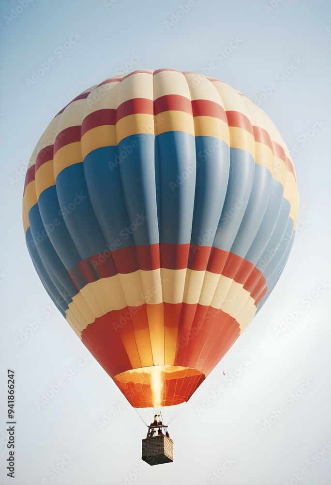 Fototapeta premium One Colorful hot air balloon on empty neutral monochrome background, png, detail, vector, cut, stories format, social media vertical format