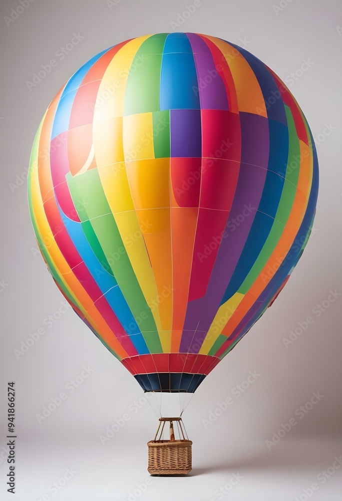 Fototapeta premium One Colorful hot air balloon on empty neutral monochrome background, png, detail, vector, cut, stories format, social media vertical format