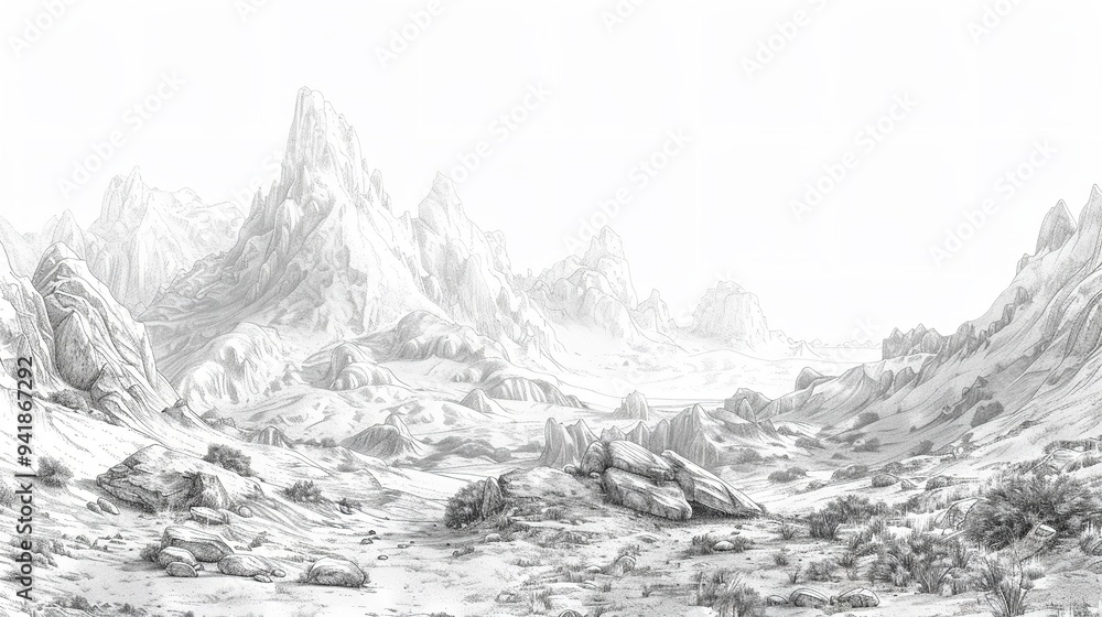 Obraz premium A black and white photograph of snow-covered mountains