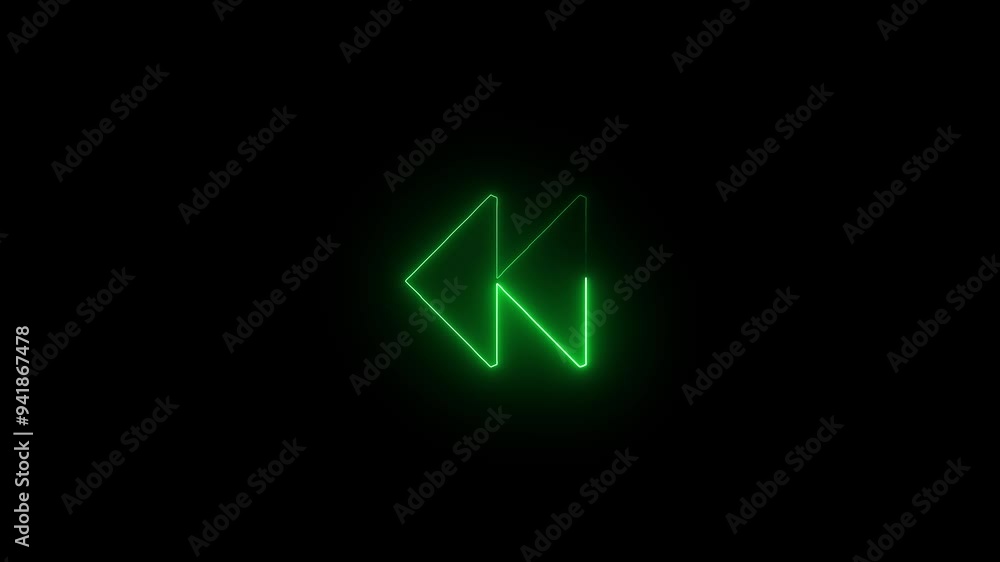 Green color neon arrow left side animation on black background. Green color neon arrow left side animation on black background.