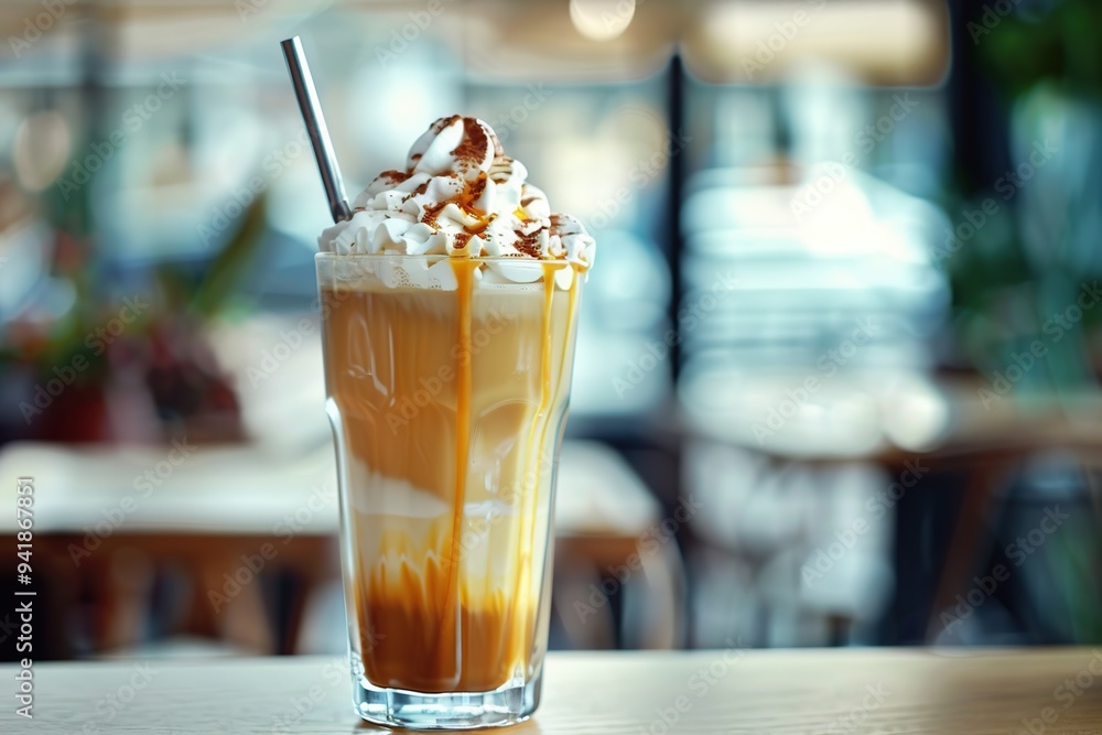 Iced coffee latte in cup on lights background Iced coffee latte in cup on lights background