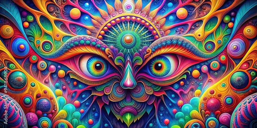 Fototapeta Psychedelic Digital Synesthesia: Vibrant colors, distorted shapes, sensory overload, hallucinatory effects