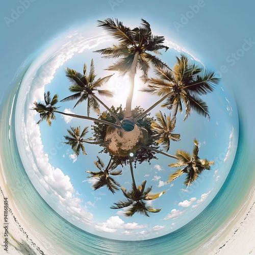 Little planet, palm trees on the beach. photo