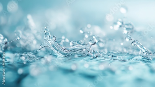 Close-up of water splashing with light reflections, showing the dynamic and fluid nature of water. The image captures motion, clarity, and the beauty of natural elements. photo