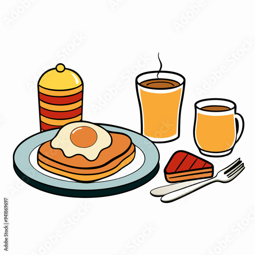 Home Style Breakfast Vector Bacon Eggs Pancakes Toast Coffee & Juice