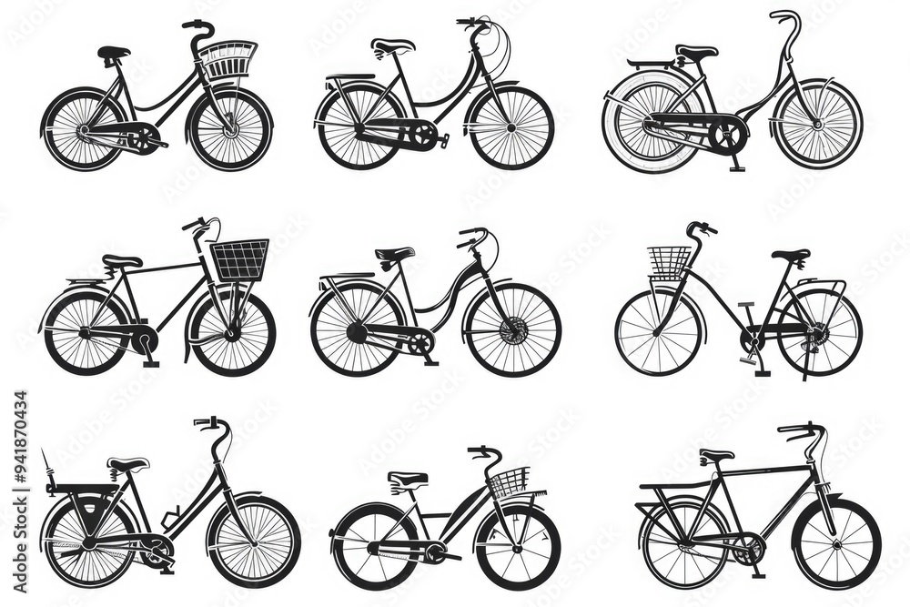 Multiple bicycle models on display Multiple bicycle models on display