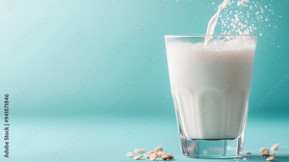 An artistic shot of milk being poured from one glass into another, set against a blue backdrop. Perfectly capturing the motion and freshness associated with dairy products. An artistic shot of milk being poured from one glass into another, set against a blue backdrop. Perfectly capturing the motion and freshness associated with dairy products.