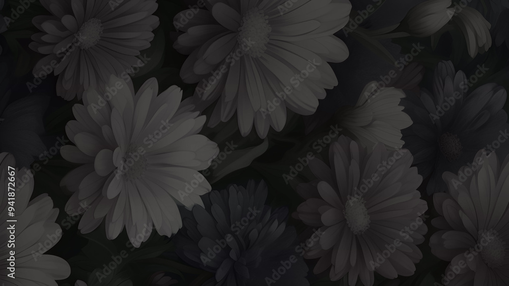 Dark Flower Background. Dark featuring captivating big and delicate flowers in shades of background. dark color big and white flower background image for any kind of graphic, copy space Dark Flower Background. Dark featuring captivating big and delicate flowers in shades of background. dark color big and white flower background image for any kind of graphic, copy space