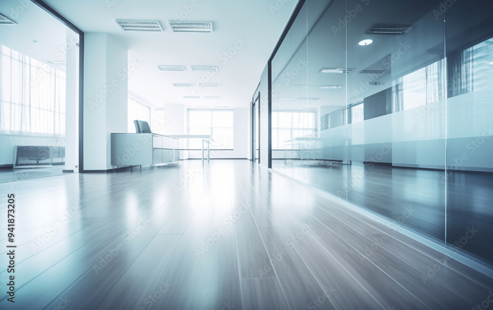 Fototapeta premium Photo blur background of modern office interior design contemporary workspace