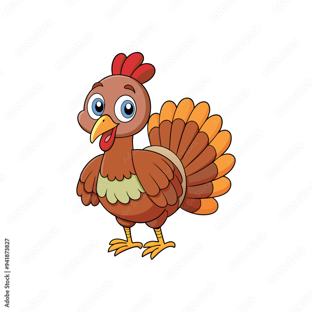 Naklejka premium Vector Thanksgiving Cute Cartoon Turkey illustration template